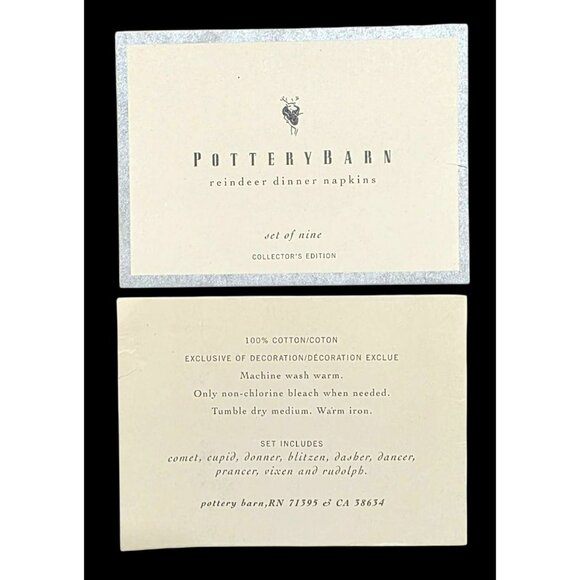 VTG 9 Pottery Barn Reindeer Dinner Napkins Braided Basket Christmas Holiday - Picture 4 of 16